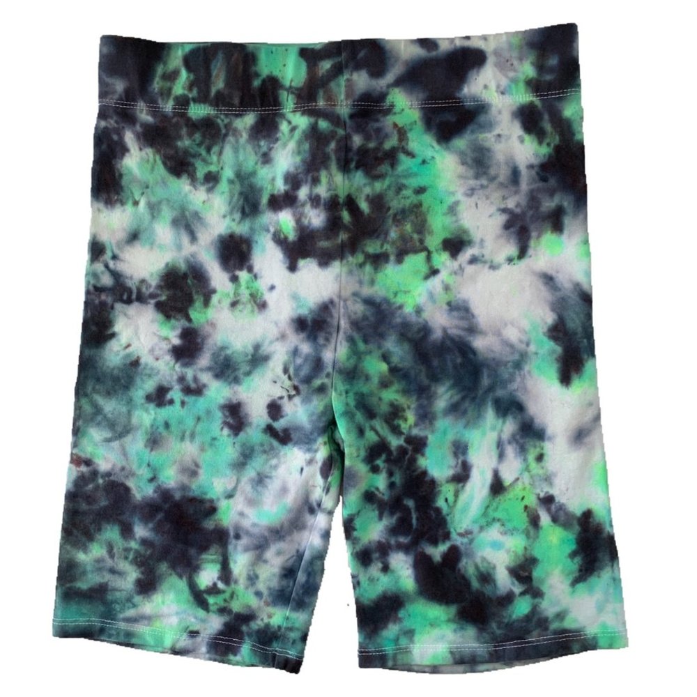 Custom Large Black Tie Dye Biker Shorts Black Grunge
